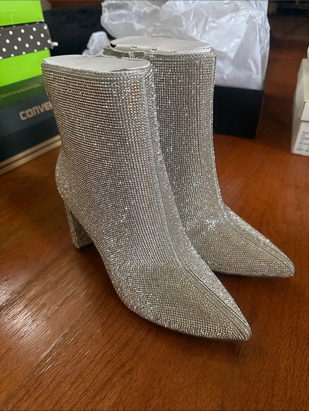 INC International Concepts Silver Rhinestone Pointed Ankle Boots